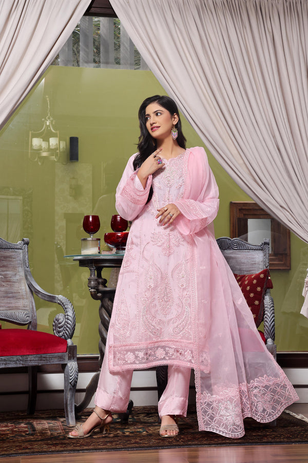 Stitched 3 Piece Embroidered Luxury Organza Collection