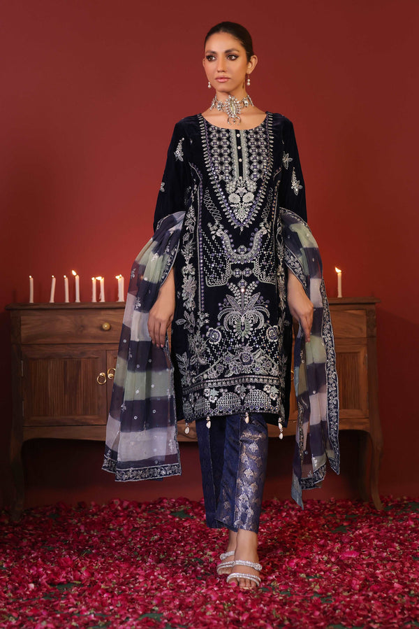 3 PIECE - EMBROIDERED VELVET SUIT 132K - Dressline Fabric