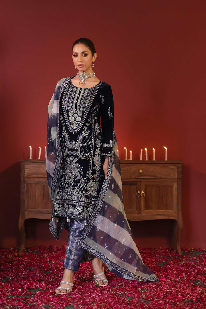 3 PIECE - EMBROIDERED VELVET SUIT 132K - Dressline Fabric