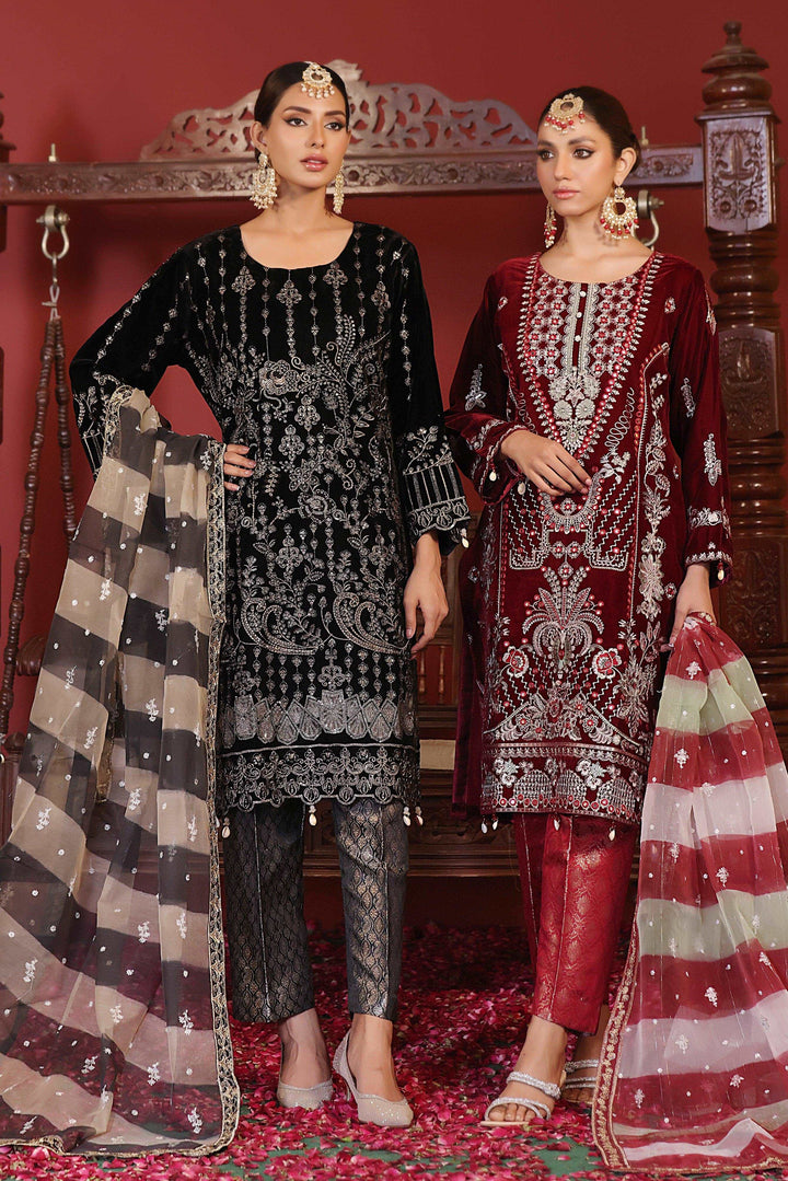 3 PIECE - EMBROIDERED VELVET SUIT 136K - Dressline Fabric