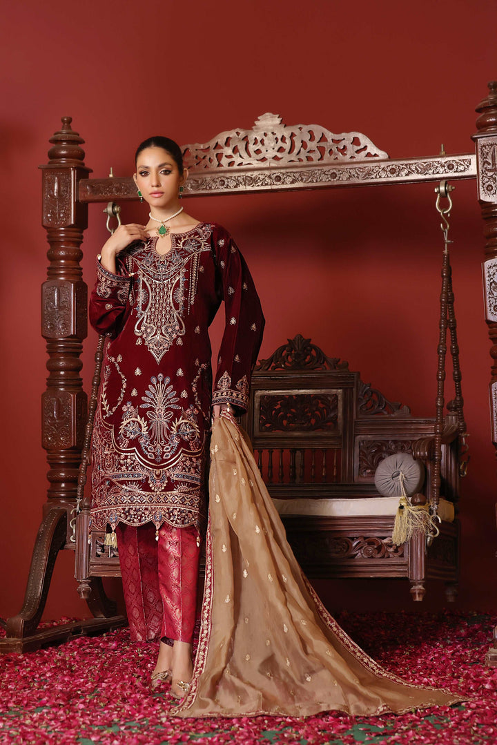 3 PIECE - EMBROIDERED VELVET SUIT 137K - Dressline Fabric