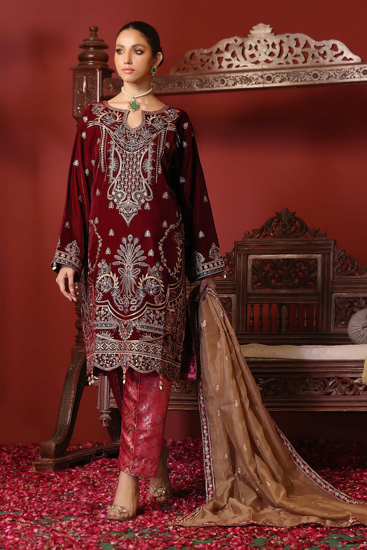 3 PIECE - EMBROIDERED VELVET SUIT 137K - Dressline Fabric