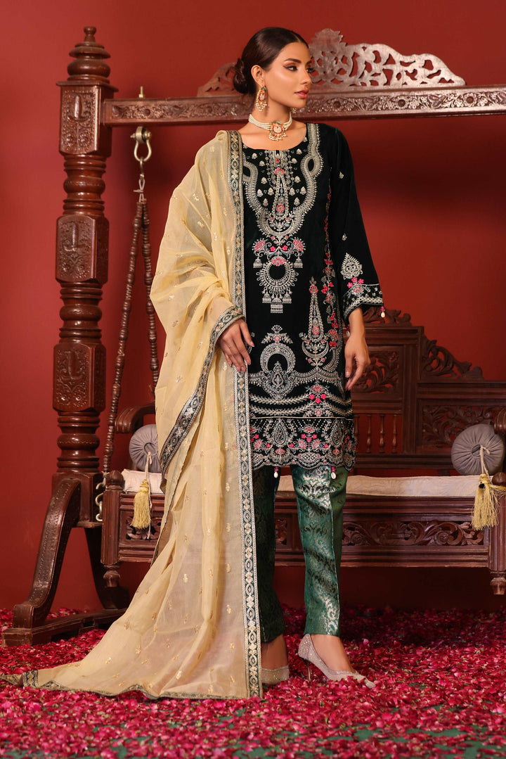 3 PIECE - EMBROIDERED VELVET SUIT 139K - Dressline Fabric