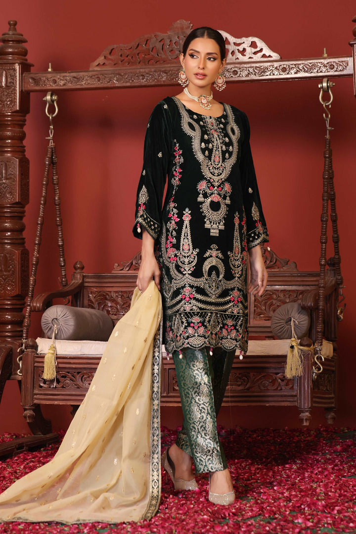 3 PIECE - EMBROIDERED VELVET SUIT 139K - Dressline Fabric