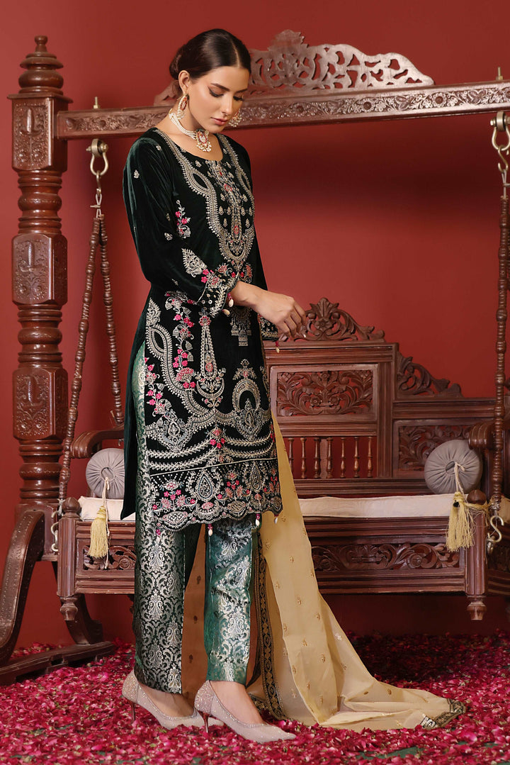 3 PIECE - EMBROIDERED VELVET SUIT 139K - Dressline Fabric