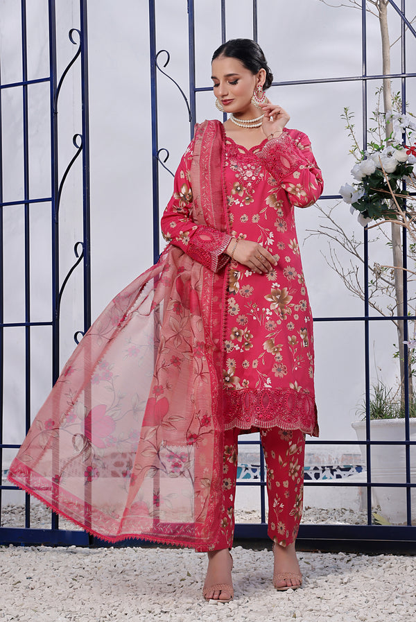 3 PIECE - EMBROIDERED LASERKARI LAWN SUIT 601K