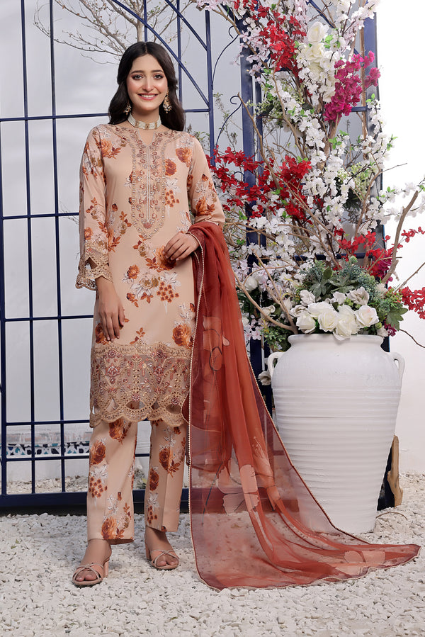 3 PIECE - EMBROIDERED LASERKARI LAWN SUIT 604K