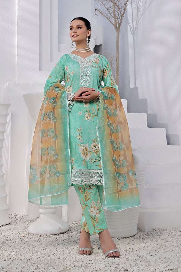 3 PIECE - EMBROIDERED LASERKARI LAWN SUIT 603K