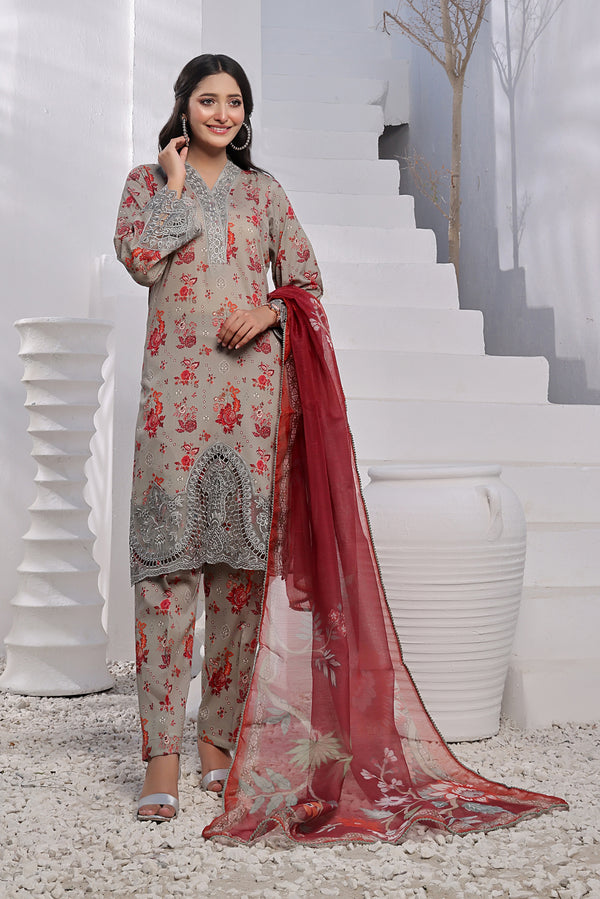 3 PIECE - EMBROIDERED LASERKARI LAWN SUIT 602K