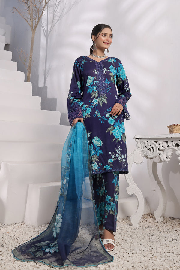 3 PIECE - EMBROIDERED LASERKARI LAWN SUIT 606K