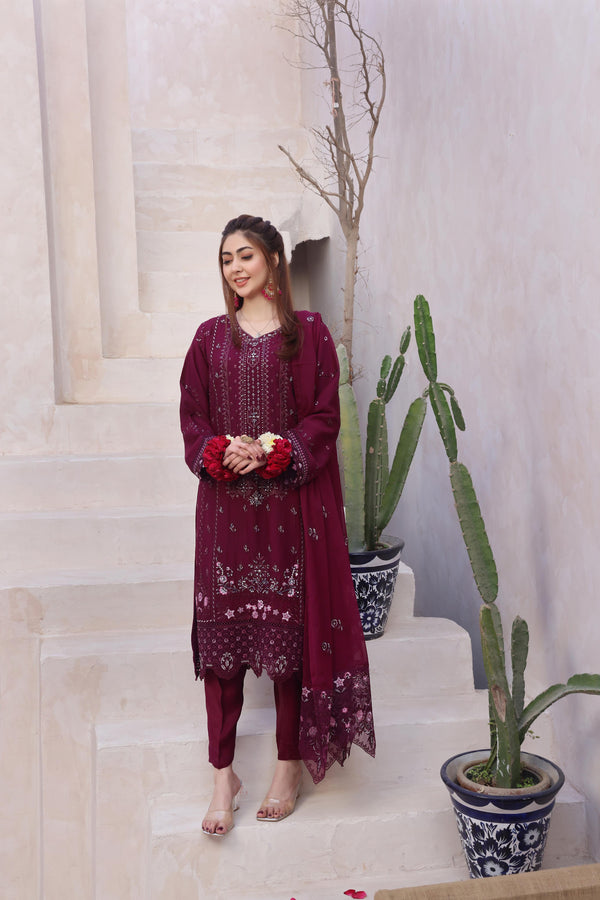 New Stitched 3 Piece Luxury Embroidered  Chiffon Collection