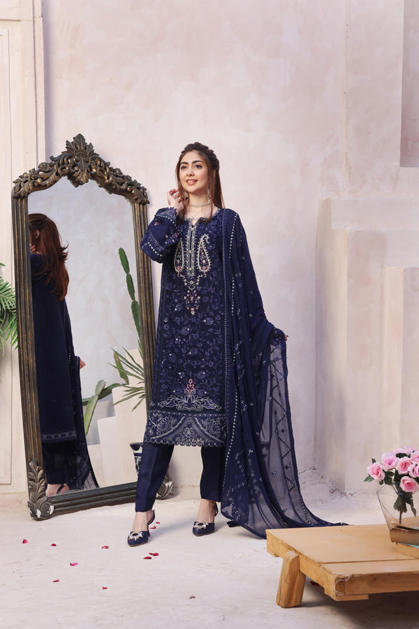 New Stitched 3 Piece Luxury Embroidered  Chiffon Collection