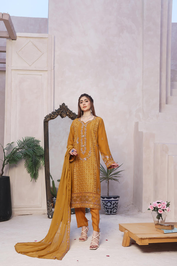 New Stitched 3 Piece Luxury Embroidered  Chiffon Collection