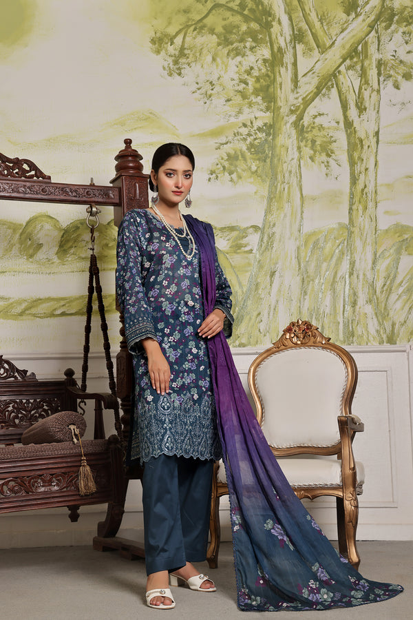 Un Stitched 3 Pcs Embroidered LaserKari Digital Printed Lawn Collection