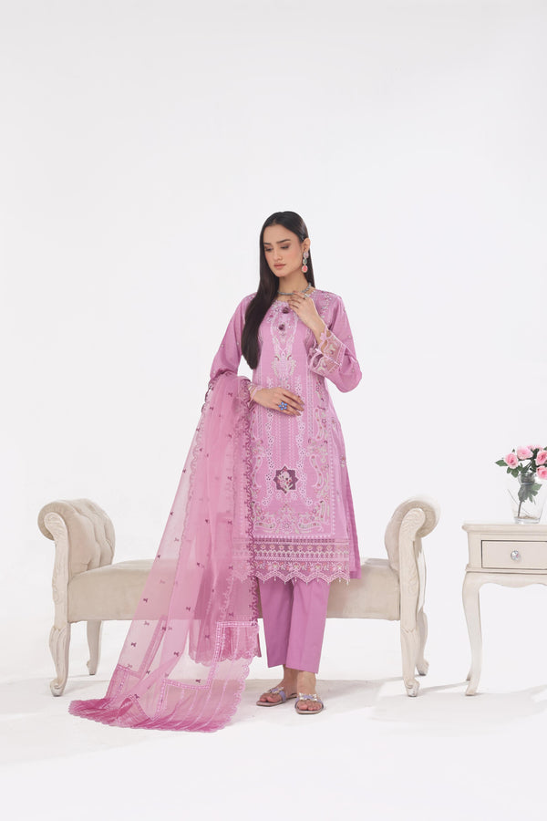 New Un Stitched 3 Pcs Premium Chiken-Kari Embroidered Check Lawn Digital Printed Collection