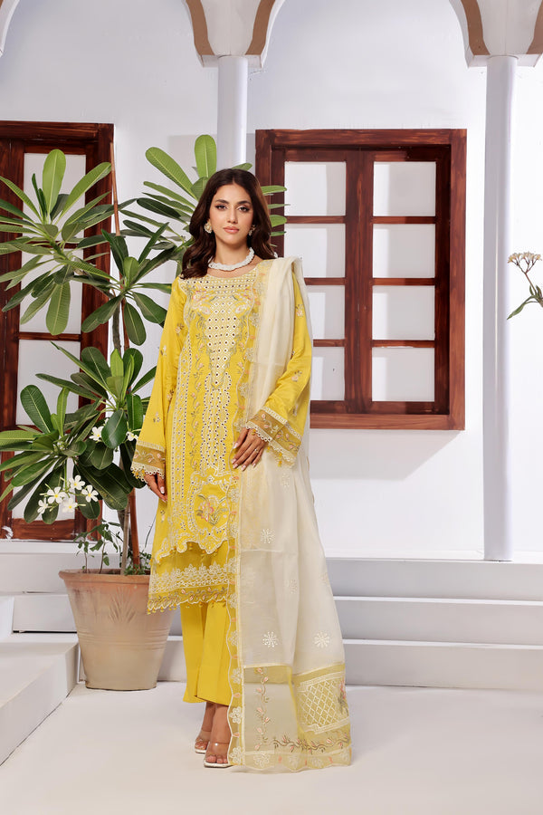 New Un Stitched 3 Pcs Premium Embroidered Chicken-Kari Doriya Lawn Collection