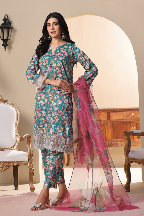 3 PIECE - EMBROIDERED LASERKARI LAWN SUIT 543