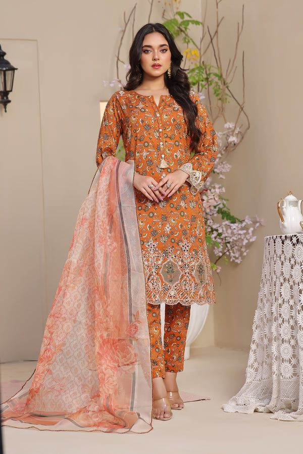 3 PIECE - EMBROIDERED LASERKARI LAWN SUIT 543