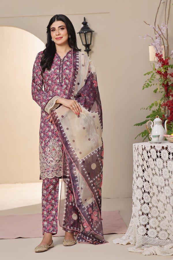 3 PIECE - EMBROIDERED LASERKARI LAWN SUIT 543