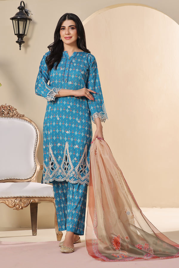 3 PIECE - EMBROIDERED LASERKARI LAWN SUIT 543