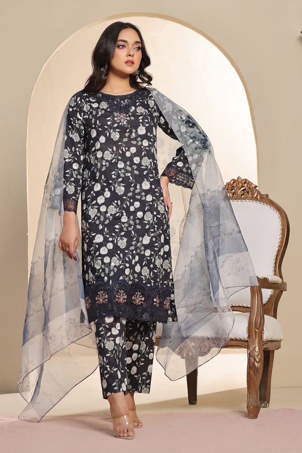 3 PIECE - EMBROIDERED LASERKARI LAWN SUIT 543