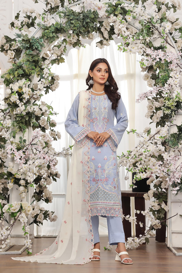 New Semi Stitched 3 Pcs Premium Dyed Lawn Fancy Full Chikan-Kari with Sequence Embroidered Collection