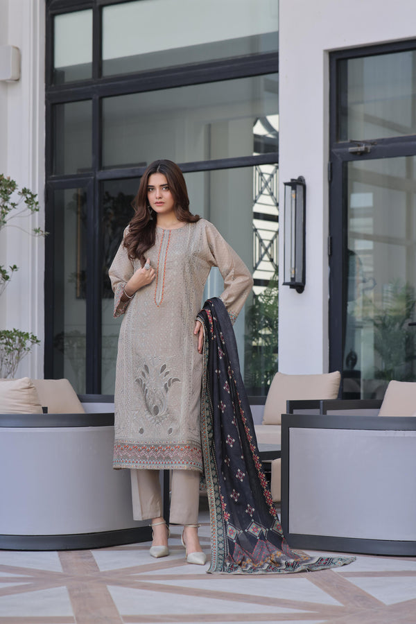 New Semi Stitched 3 Pcs Premium Dyed Lawn Fancy Full Chikan-Kari with Sequence Embroidered Collection