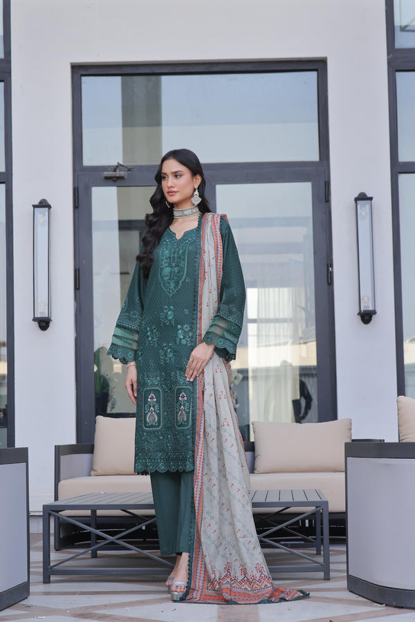 New Semi Stitched 3 Pcs Premium Dyed Lawn Fancy Full Chikan-Kari with Sequence Embroidered Collection