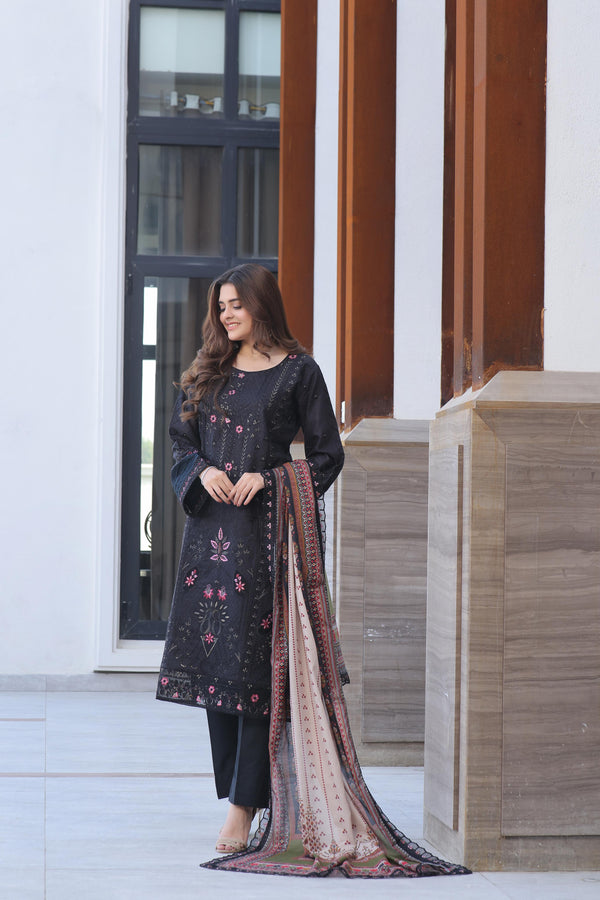 New Semi Stitched 3 Pcs Premium Dyed Lawn Fancy Full Chikan-Kari with Sequence Embroidered Collection