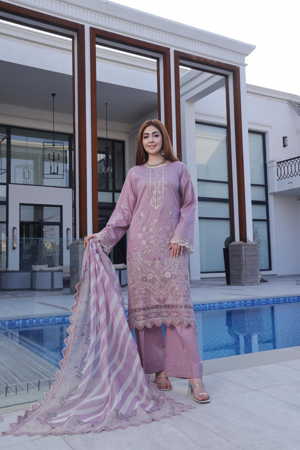 New Semi-Stitched  3 Pcs Premium Embroidered Chicken-Kari & Laser-Kari Jacquard Lawn Collection