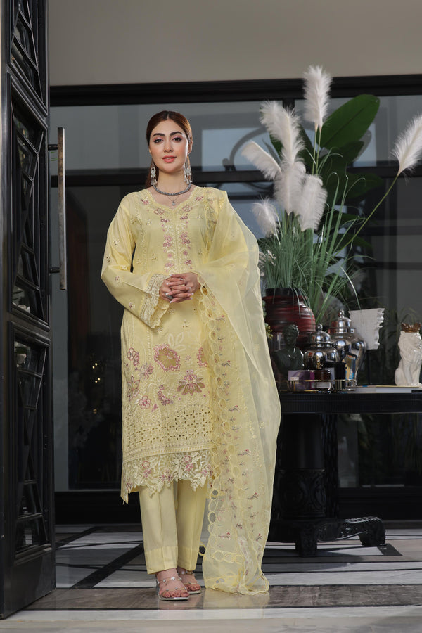 New Semi-Stitched  3 Pcs Premium Embroidered Chicken-Kari & Laser-Kari Jacquard Lawn Collection