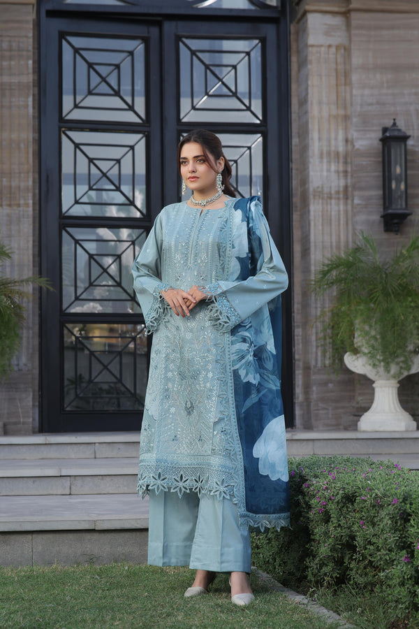 New Semi-Stitched  3 Pcs Premium Embroidered Chicken-Kari & Laser-Kari Jacquard Lawn Collection