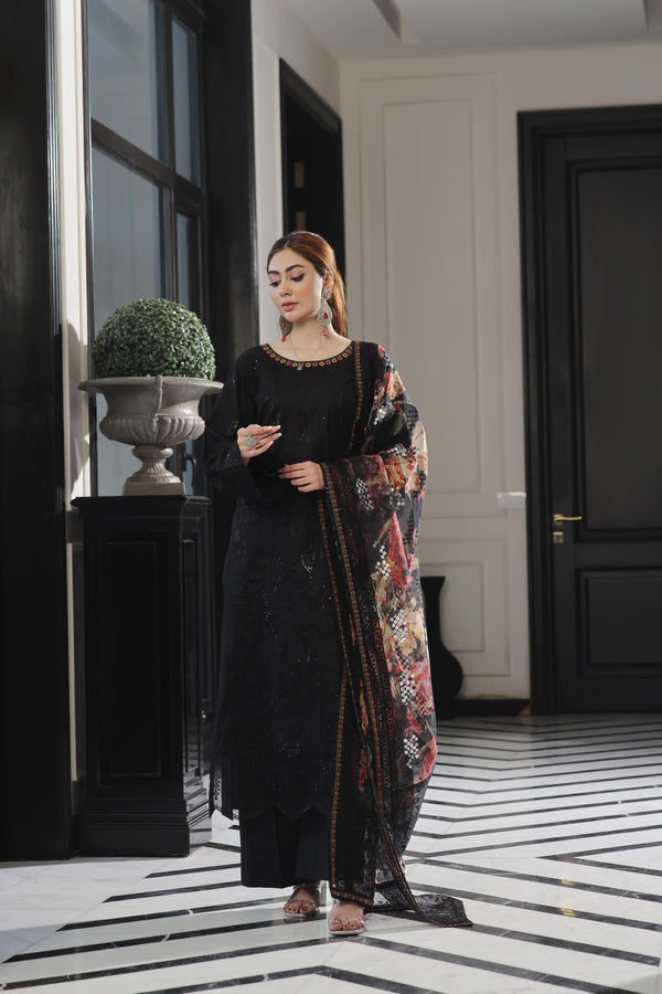 New Semi Stitched 3 Pcs Premium Boring Lawn Fancy Chikan-Kari & laserkari Embroidered Collection