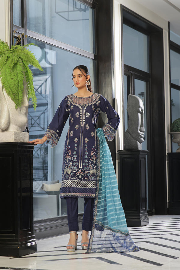 New Semi Stitched 3 Pcs Premium Boring Lawn Fancy Chikan-Kari & laserkari Embroidered Collection