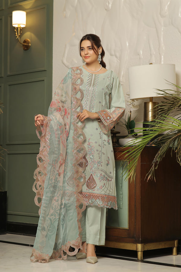 New Semi Stitched 3 Pcs Premium Boring Lawn Fancy Chikan-Kari & laserkari Embroidered Collection