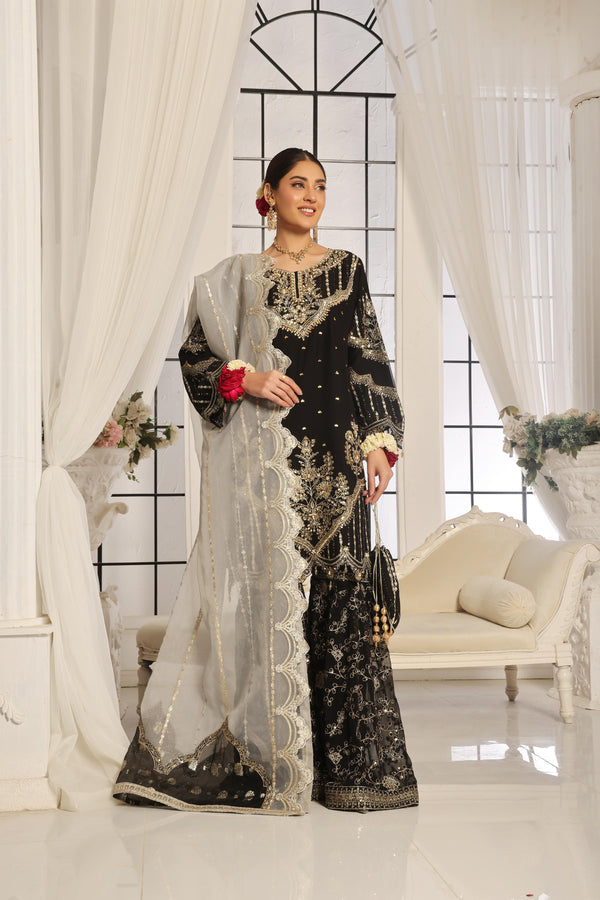 New semi stitched Luxury Embroidered Chiffon Gharara Collection