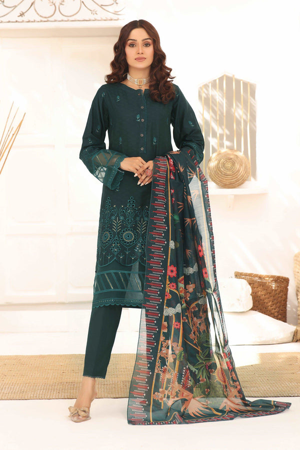 3 PIECE - EMBROIDERED LAWN SUIT 990J - Dressline Fabric