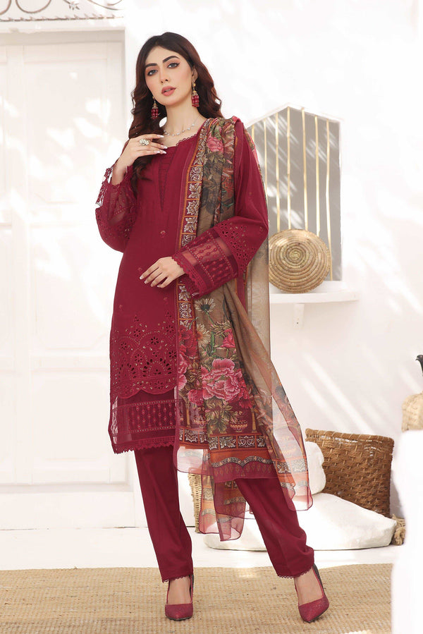 3 PIECE - EMBROIDERED LAWN SUIT 990J - Dressline Fabric