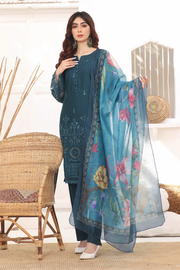 3 PIECE - EMBROIDERED LAWN SUIT 990J - Dressline Fabric