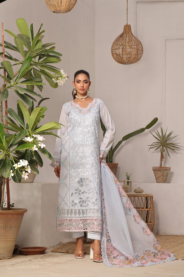 New Semi Stitched 3 Pcs Embroidered Viscose Zari Collection