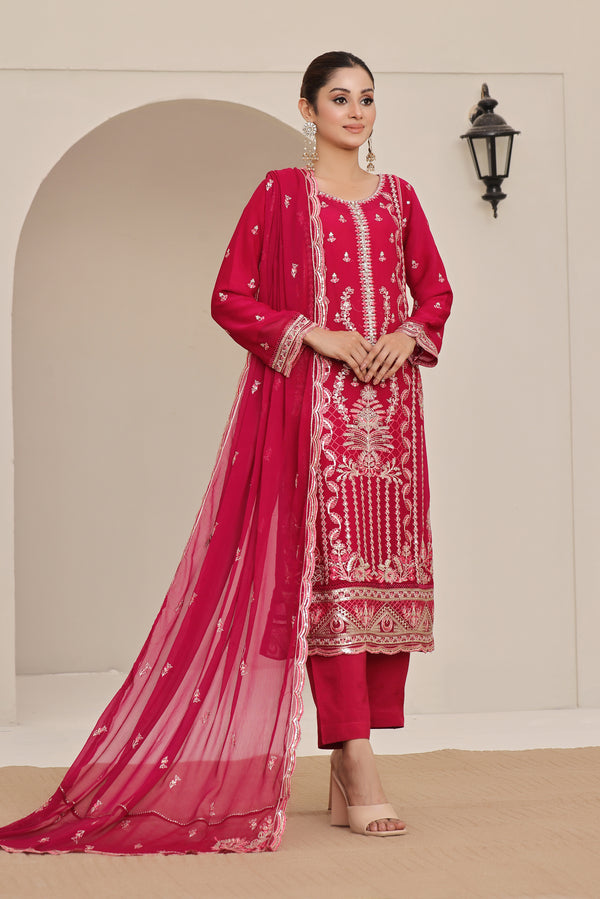 3 PIECE - EMBROIDERED CHIFFON SUIT - 342K