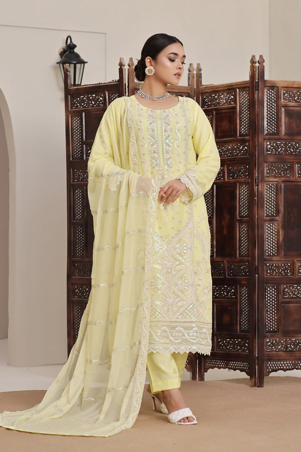 3 PIECE - EMBROIDERED CHIFFON SUIT - 343K