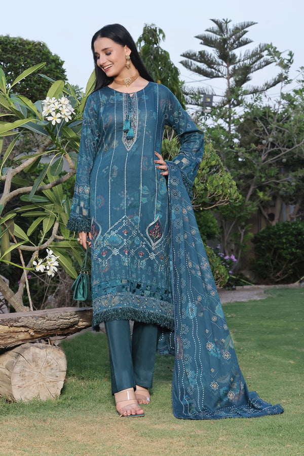 3 PIECE - DIGITAL PRINTED LASERKARI  LAWN SUIT