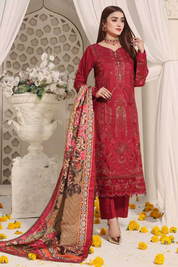 3 PIECE - EMBROIDERED ZARI VISCOSE SUIT 189K - Dressline Fabric