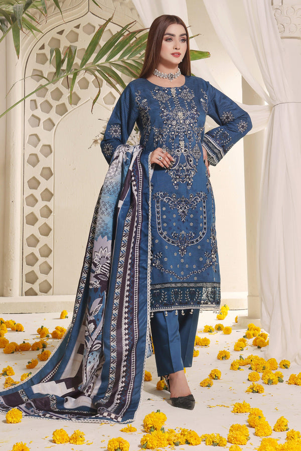 3 PIECE - EMBROIDERED ZARI VISCOSE SUIT 186K - Dressline Fabric