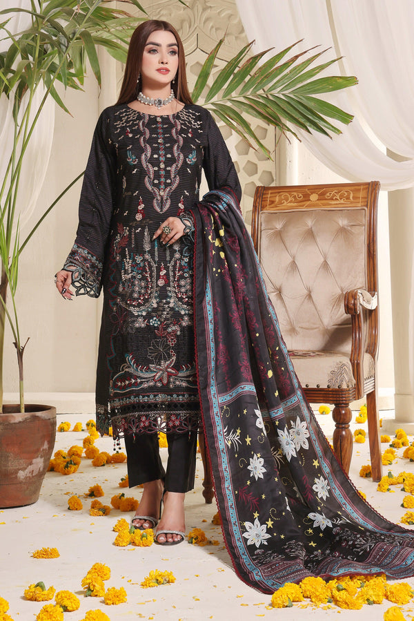 3 PIECE - EMBROIDERED ZARI VISCOSE SUIT 188K - Dressline Fabric