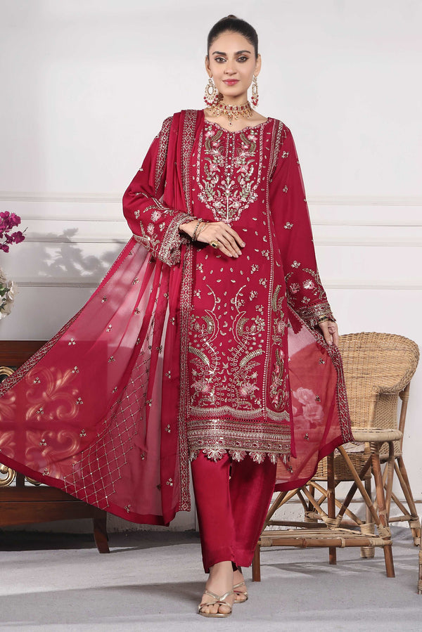 3 PIECE - EMBROIDERED CHIFFON SUIT - 228K - Dressline Fabric