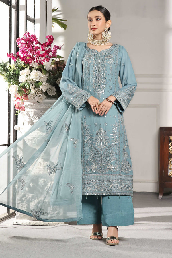 3 PIECE - EMBROIDERED CHIFFON SUIT - 224K