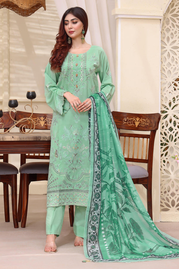 3 PIECE - EMBROIDERED VISCOSE SUIT 068K - Dressline Fabric