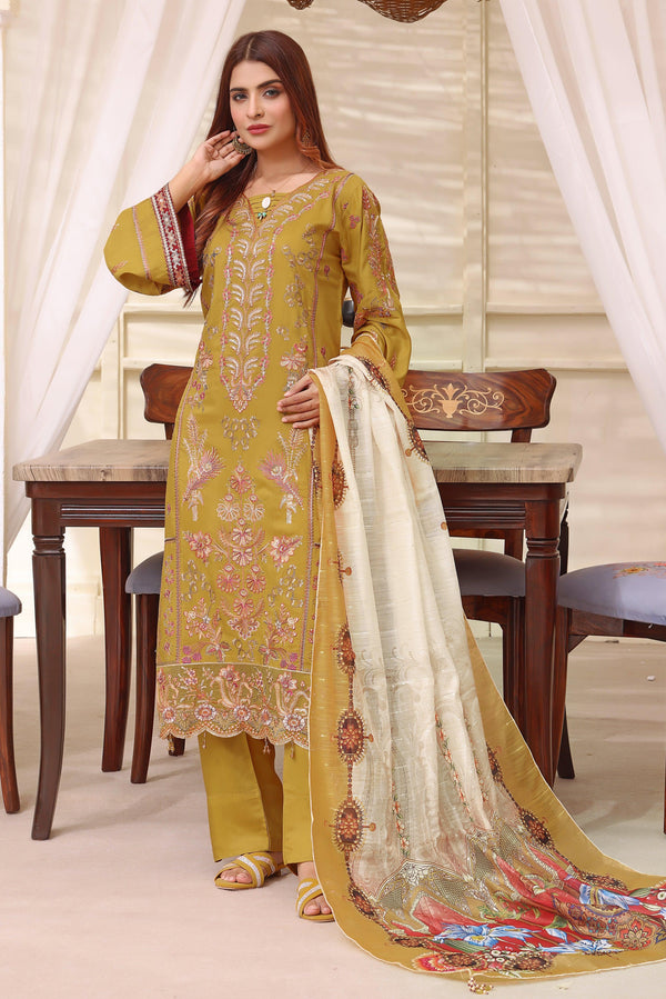 3 PIECE - EMBROIDERED VISCOSE SUIT 067K - Dressline Fabric